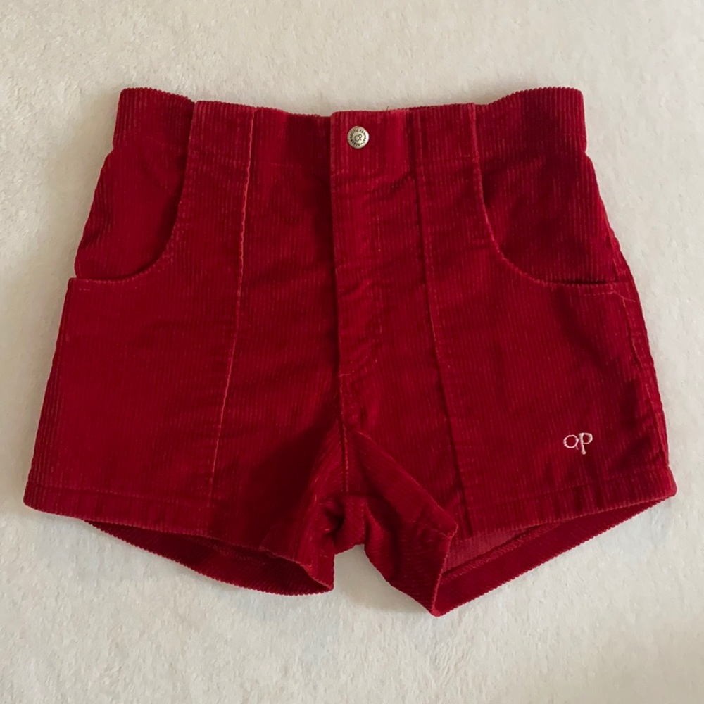 {VTG} Ocean Pacific OP Sunwear | High-Waisted Corduroy Skater Shorts Red